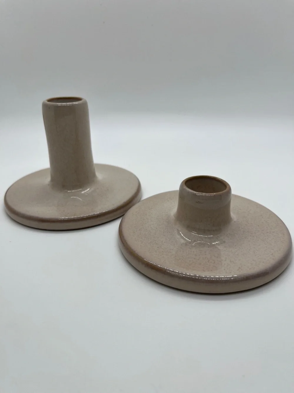 Hearth & Hand Magnolia Neutral Beige Stoneware Taper Candle Holders - Set of 2 - Picture 2 of 4